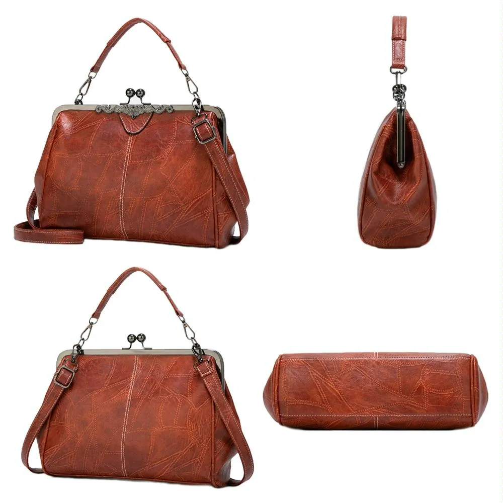 Adjustable Leather Crossbody Bag with Vintage Buckle