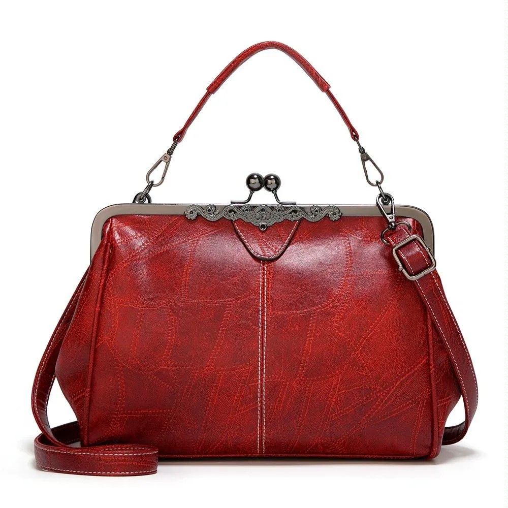 Adjustable Leather Crossbody Bag with Vintage Buckle