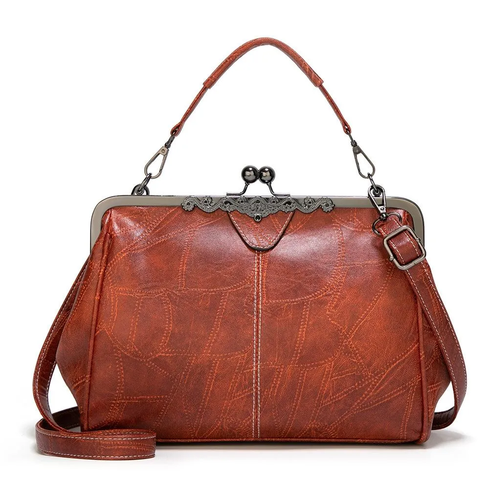 Adjustable Leather Crossbody Bag with Vintage Buckle