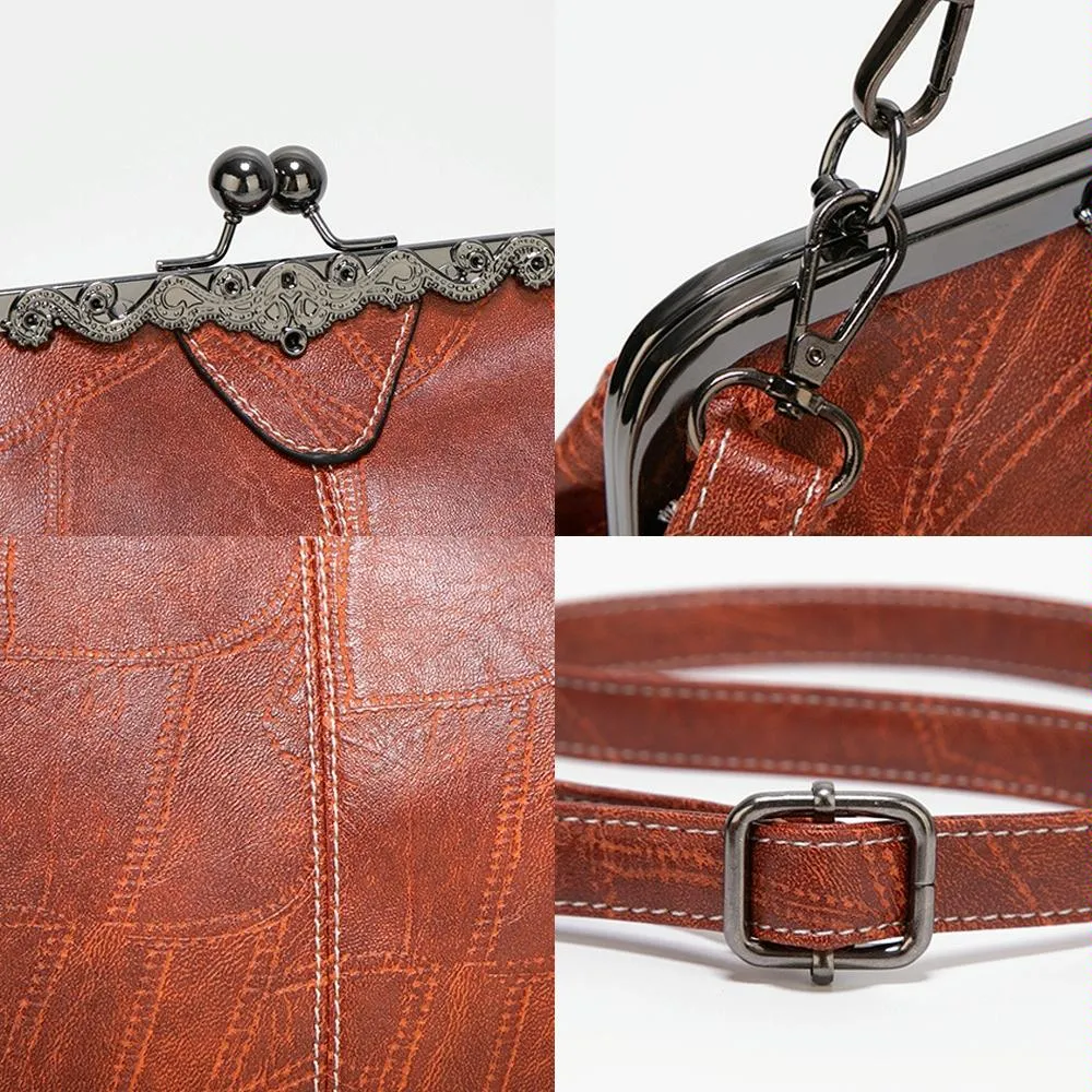 Adjustable Leather Crossbody Bag with Vintage Buckle