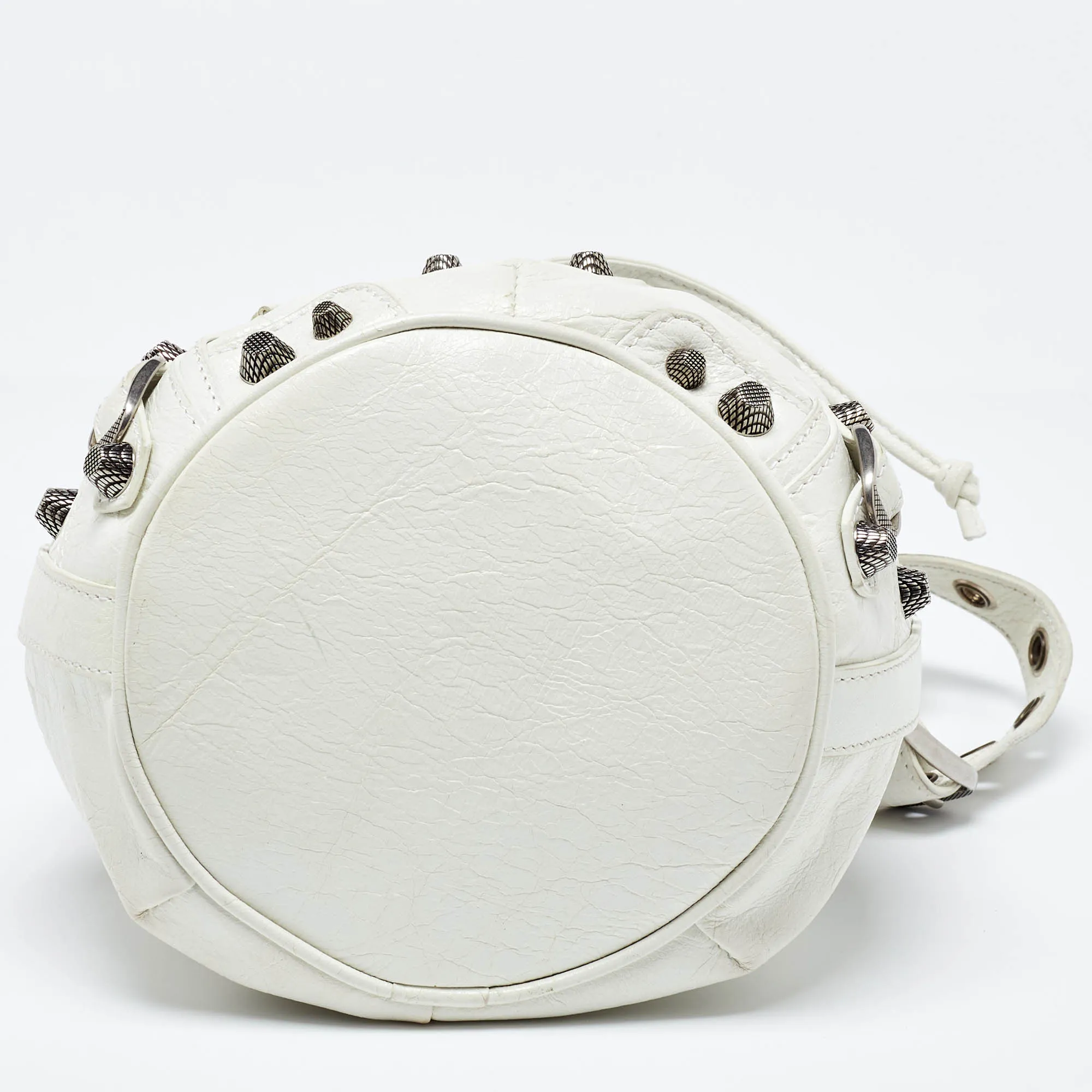 BALENCIAGA White Leather XS Le Cagole Bucket Bag