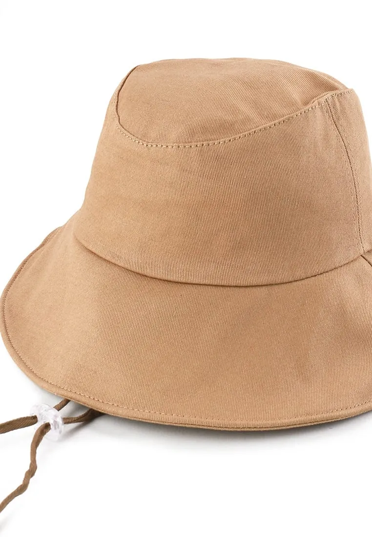 Basic Cotton Bucket Hat with String - Beige