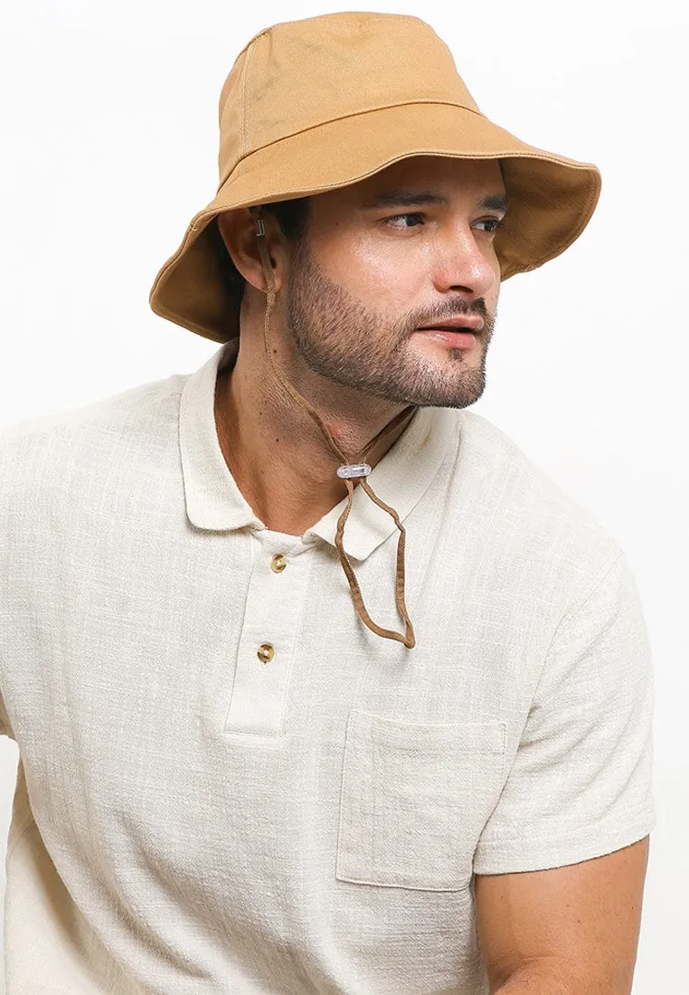 Basic Cotton Bucket Hat with String - Beige