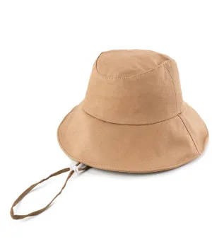 Basic Cotton Bucket Hat with String - Beige