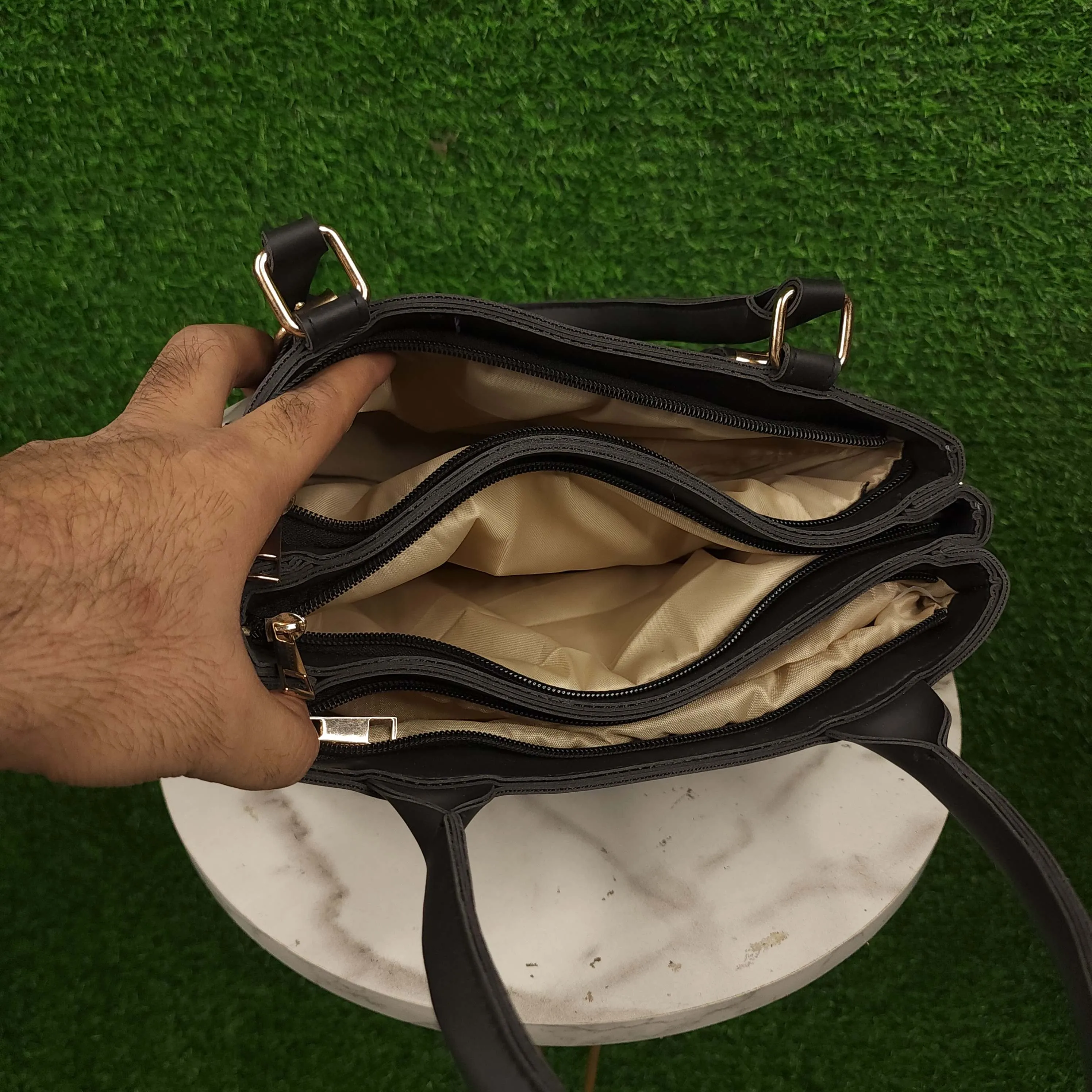 Black Three Zip Handbags