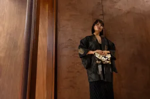 Black with Metallic Chrysanthemums Haori Jacket