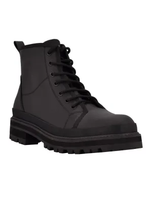 CALVIN KLEIN Mens Black 1" Platform Pull Tab Lug Sole Padded Bsboot Round Toe Block Heel Lace-Up Boots Shoes