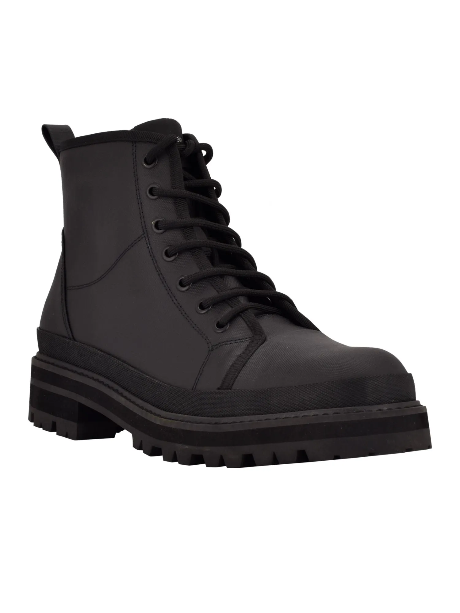 CALVIN KLEIN Mens Black 1" Platform Pull Tab Lug Sole Padded Bsboot Round Toe Block Heel Lace-Up Boots Shoes