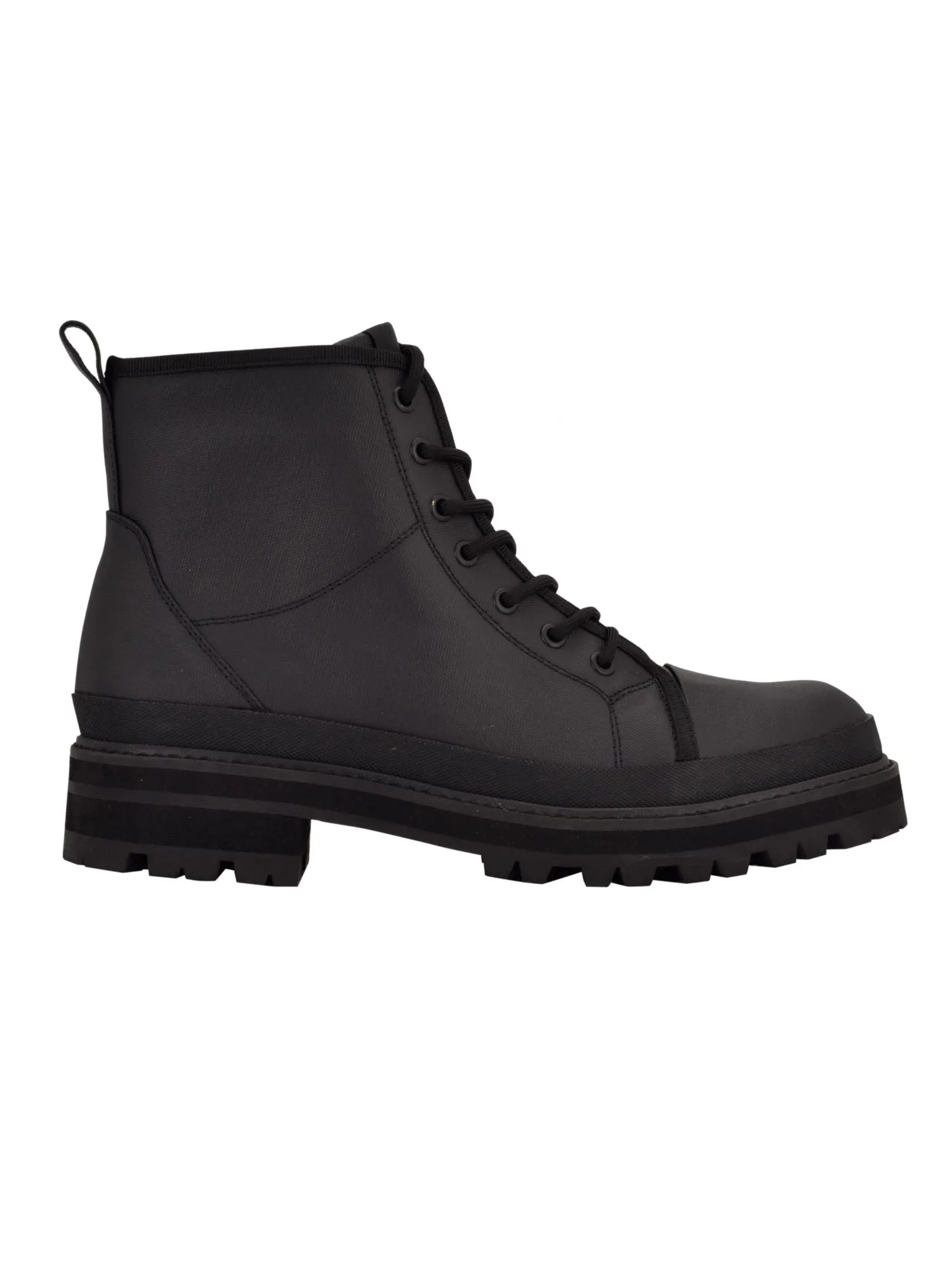 CALVIN KLEIN Mens Black 1" Platform Pull Tab Lug Sole Padded Bsboot Round Toe Block Heel Lace-Up Boots Shoes