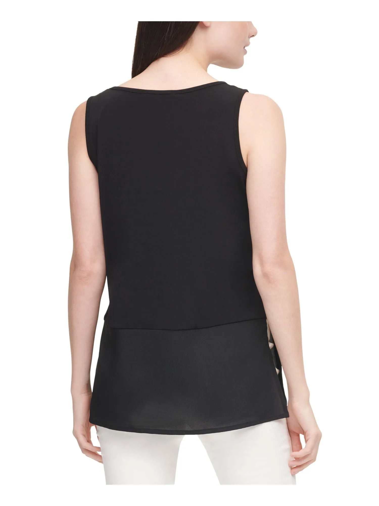 CALVIN KLEIN Womens Black Stretch Pocketed Layered Look Lined Sleeveless Scoop Neck Tank Top