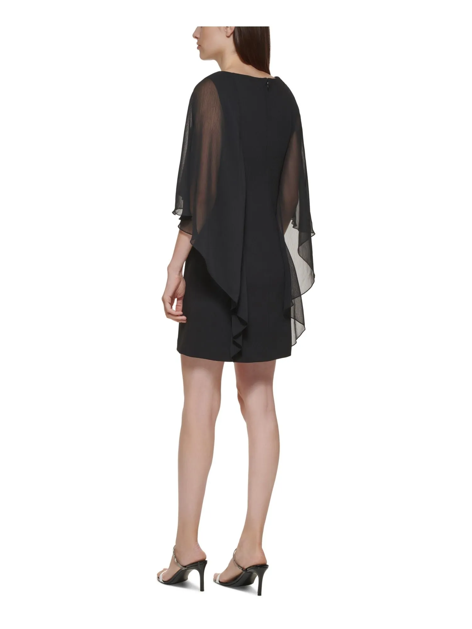 CALVIN KLEIN Womens Black Zippered Darted Round Neck Short Cocktail Shift Dress