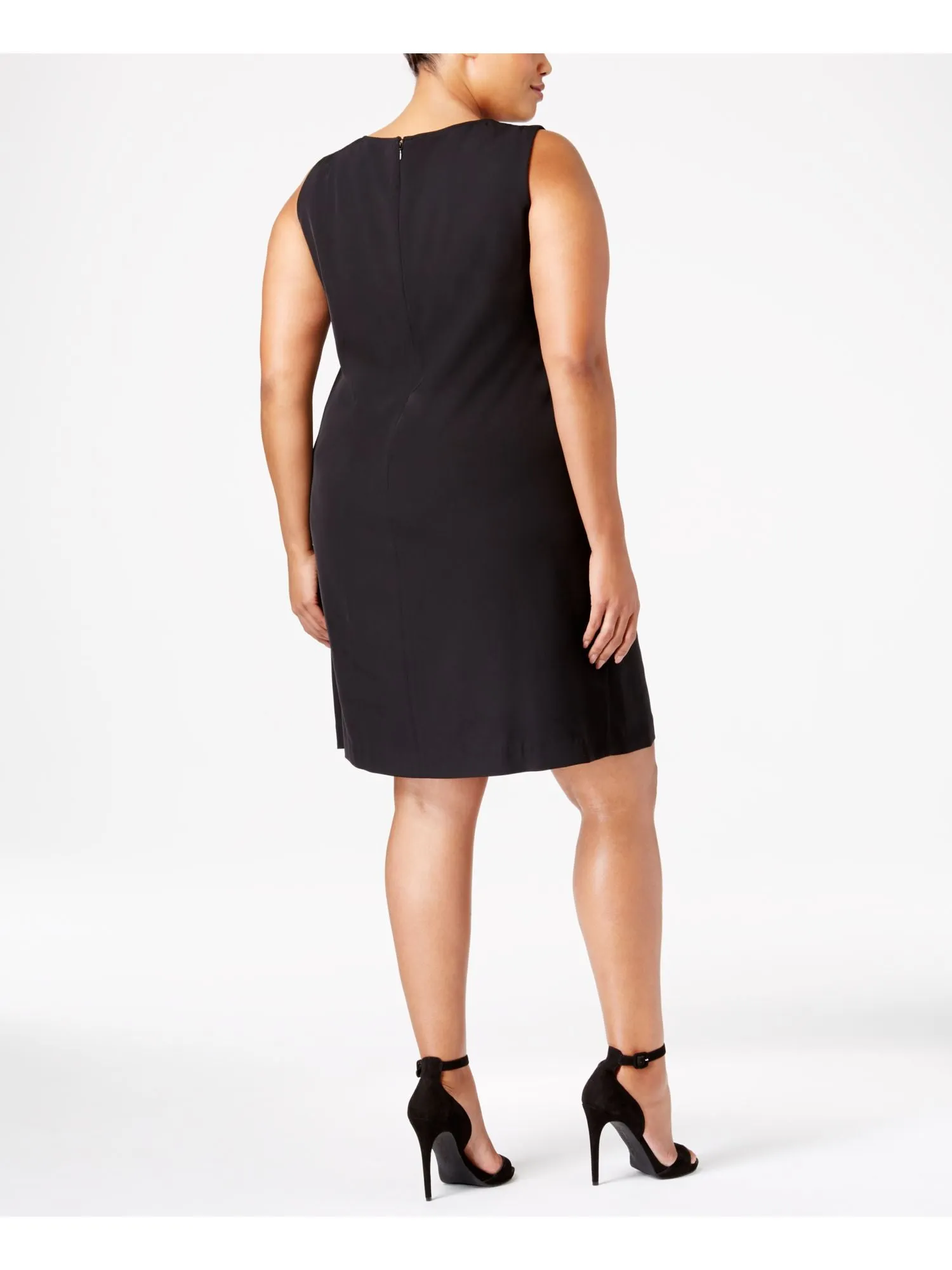 CALVIN KLEIN Womens Black Zippered Pocketed Lace Up Darted Sleeveless Round Neck Above The Knee Shift Dress