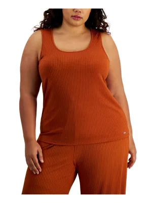 CALVIN KLEIN Womens Brown Ribbed Sleeveless Scoop Neck Tank Top