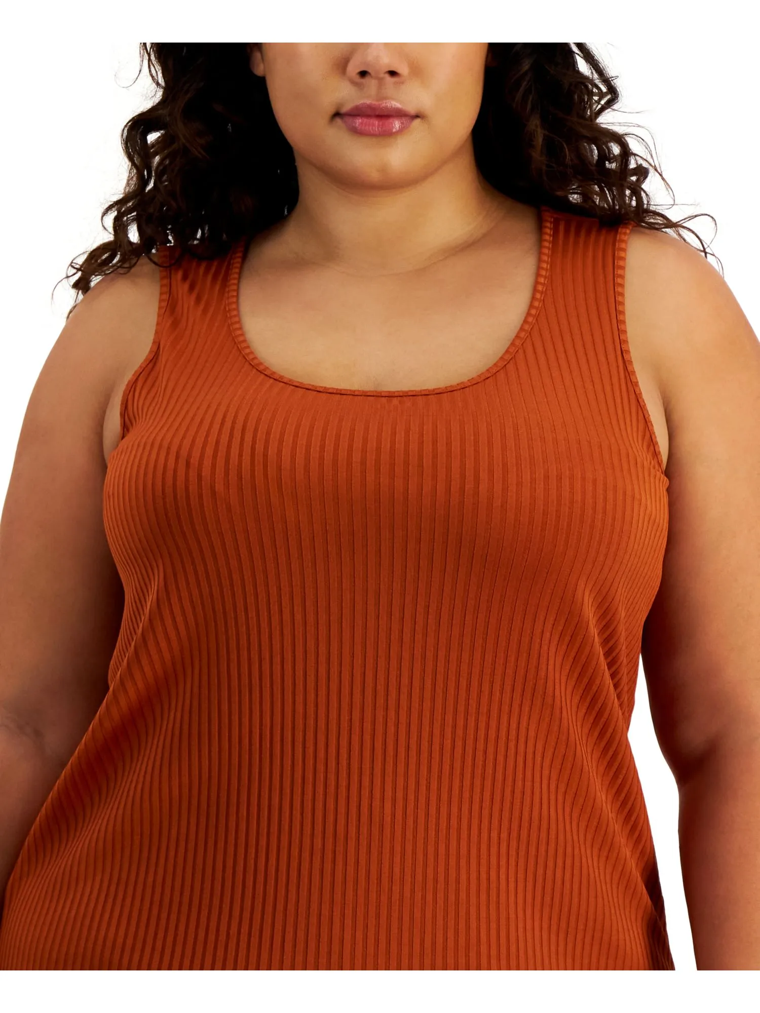 CALVIN KLEIN Womens Brown Ribbed Sleeveless Scoop Neck Tank Top