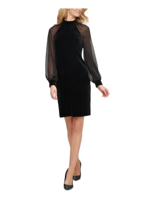 CALVIN KLEIN Womens Gathered Mock Neck Above The Knee Party Sheath Dress