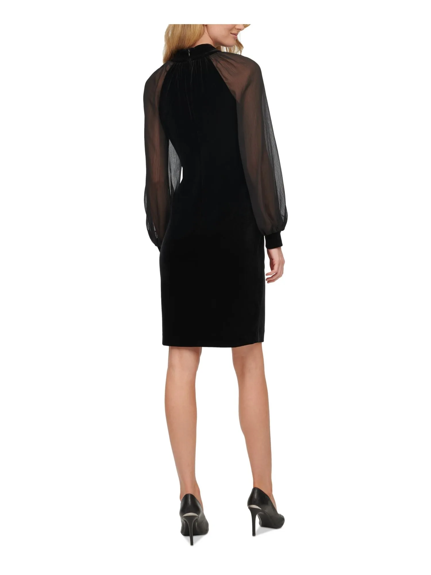 CALVIN KLEIN Womens Gathered Mock Neck Above The Knee Party Sheath Dress