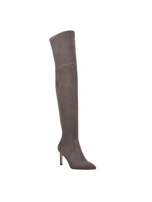 CALVIN KLEIN Womens Gray Goring Sacha Pointy Toe Stiletto Zip-Up Heeled Boots M