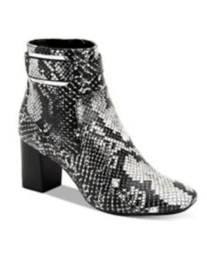 CALVIN KLEIN Womens Gray Snakeskin Buckle Accent Padded Cattee Square Toe Block Heel Zip-Up Booties M