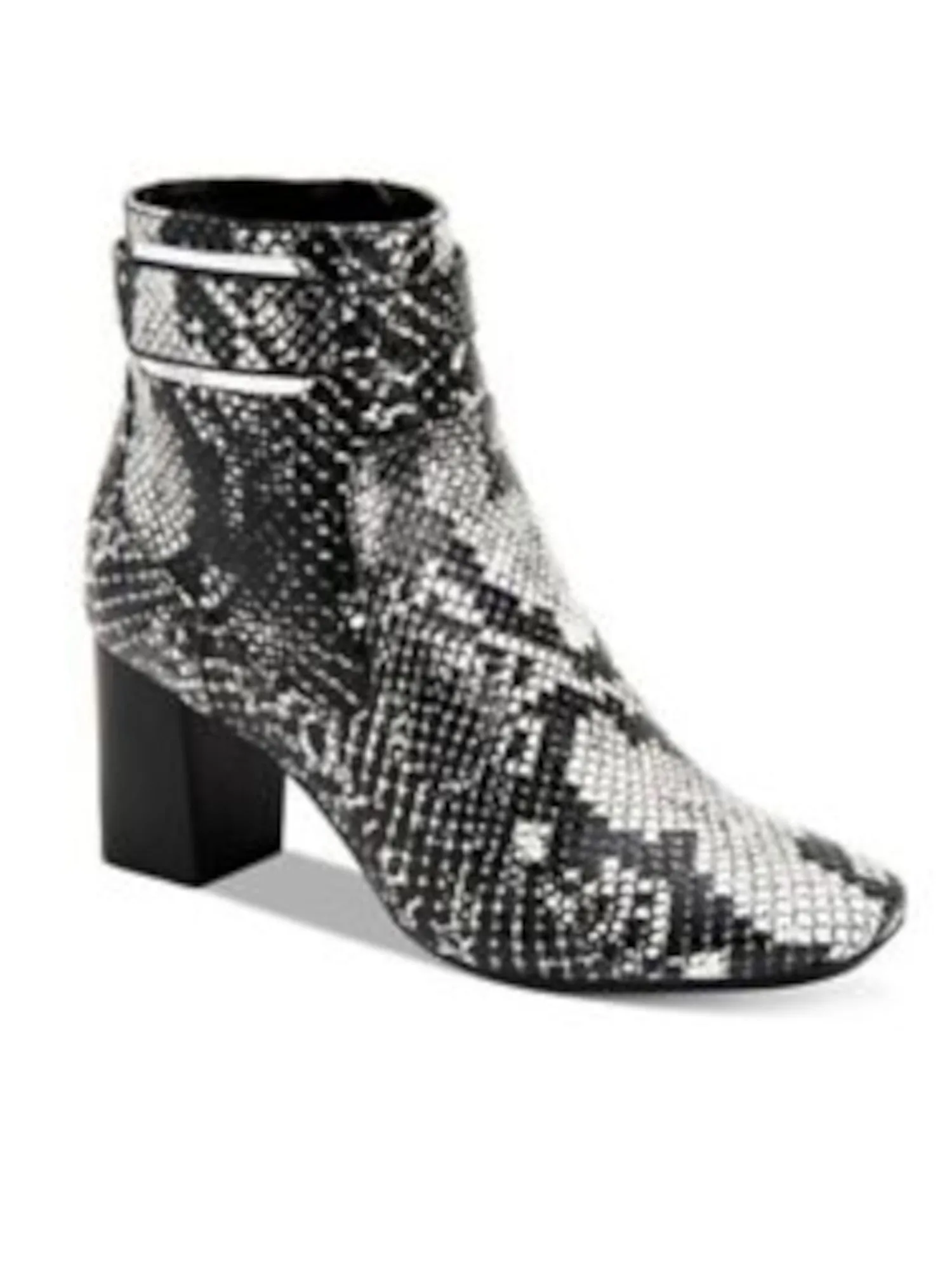 CALVIN KLEIN Womens Gray Snakeskin Buckle Accent Padded Cattee Square Toe Block Heel Zip-Up Booties M