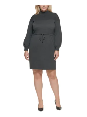 CALVIN KLEIN Womens Ribbed Long Sleeve Mock Neck Above The Knee Wear To Work Sweater Dress