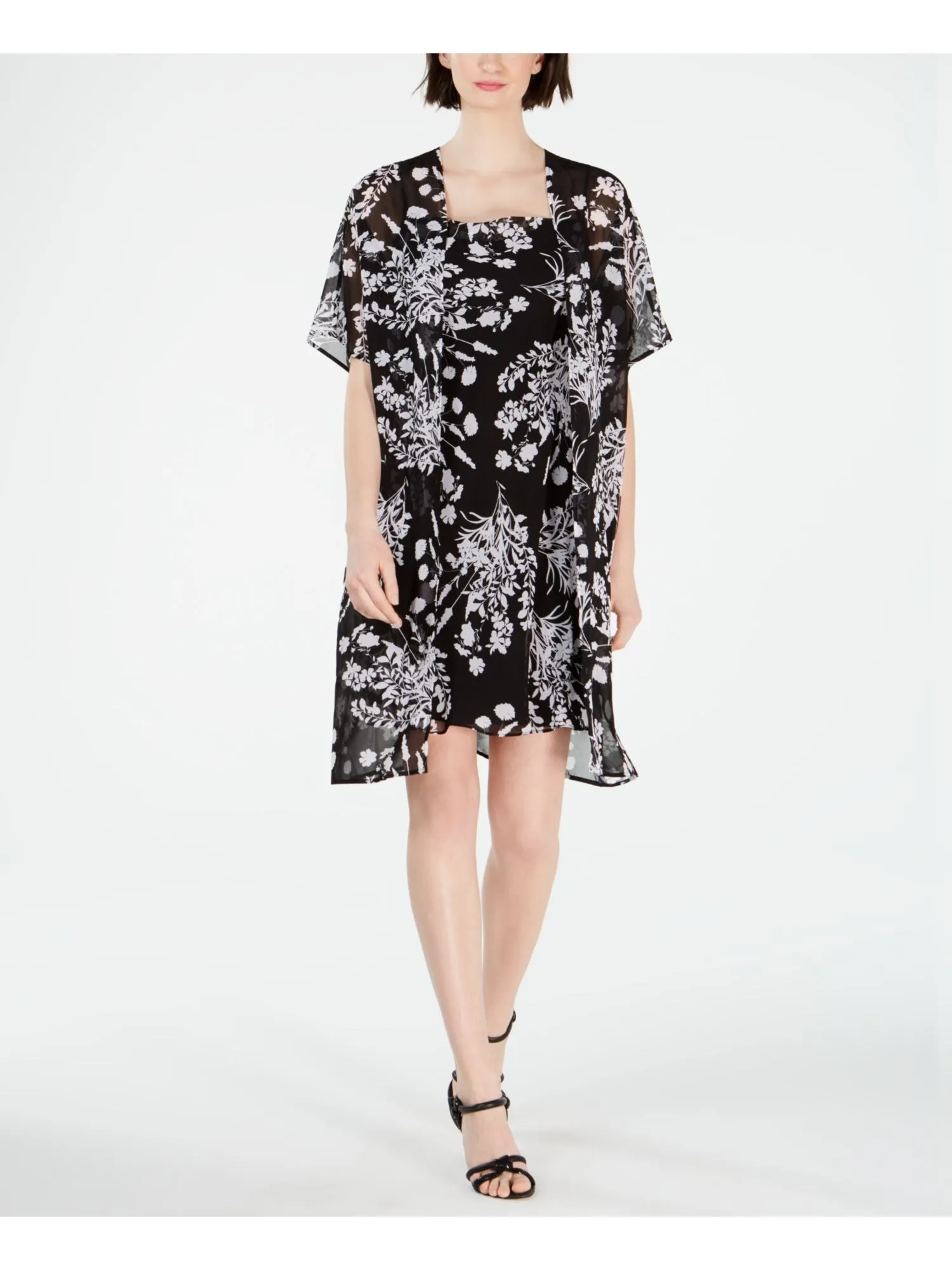 CALVIN KLEIN Womens Sheer Floral Short Sleeve Open Cardigan Party Top