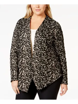 CALVIN KLEIN Womens Textured Animal Print Long Sleeve Collared Jacket