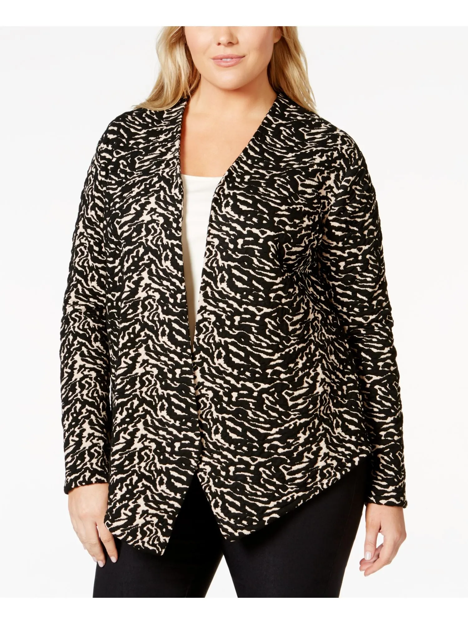 CALVIN KLEIN Womens Textured Animal Print Long Sleeve Collared Jacket