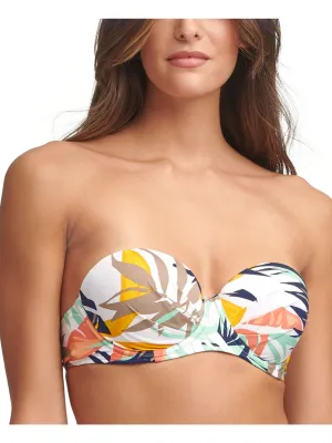 CALVIN KLEIN Women's White Tropical Print Stretch Molded Cup Lined Convertible Sweetheart Swimsuit Top
