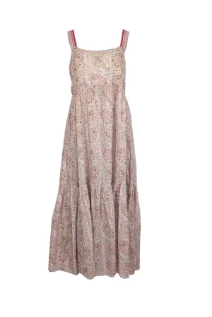 Cassandra Harper - Cream, Pink, Green, & Beige Print Sleeveless Maxi Dress Sz L