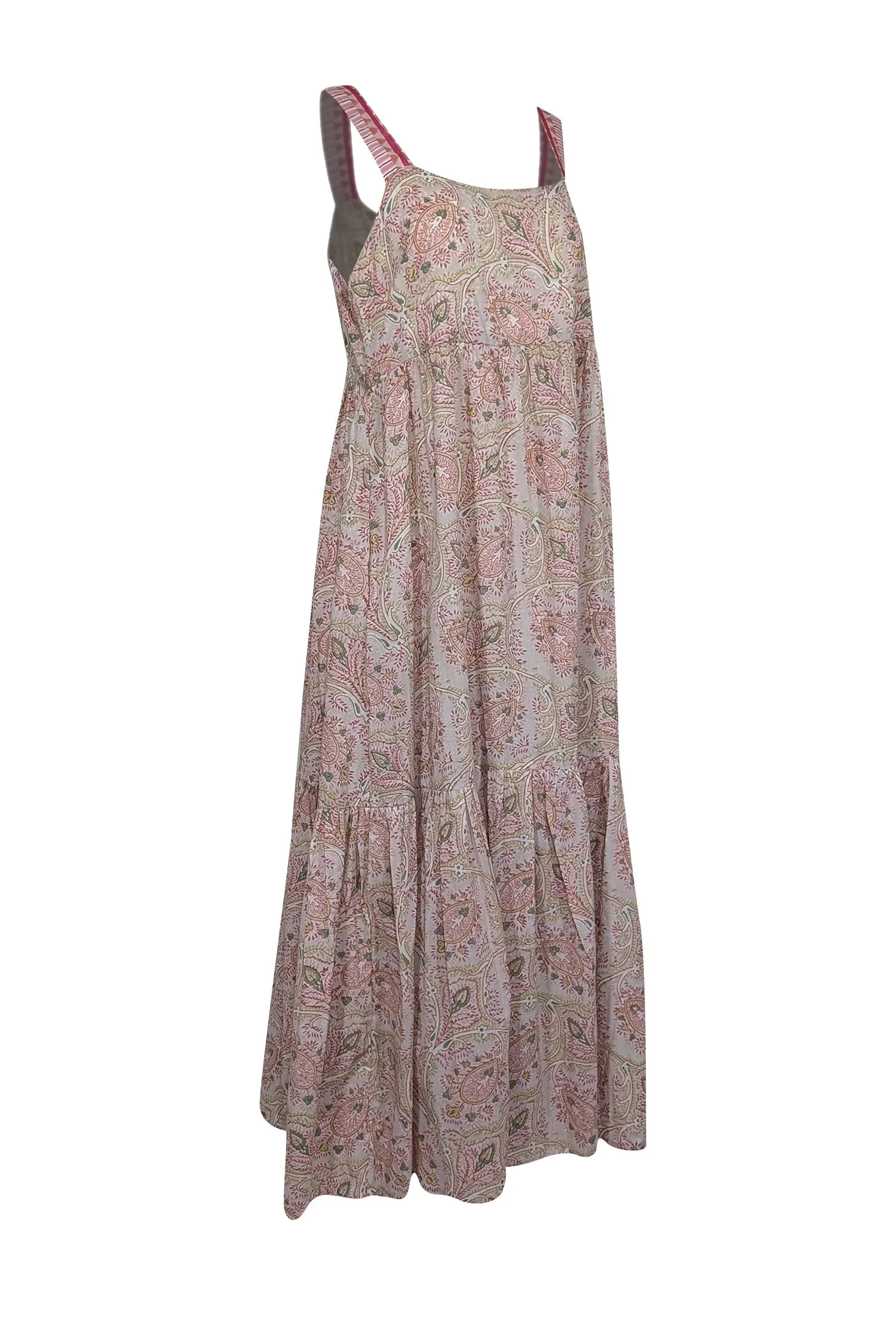 Cassandra Harper - Cream, Pink, Green, & Beige Print Sleeveless Maxi Dress Sz L