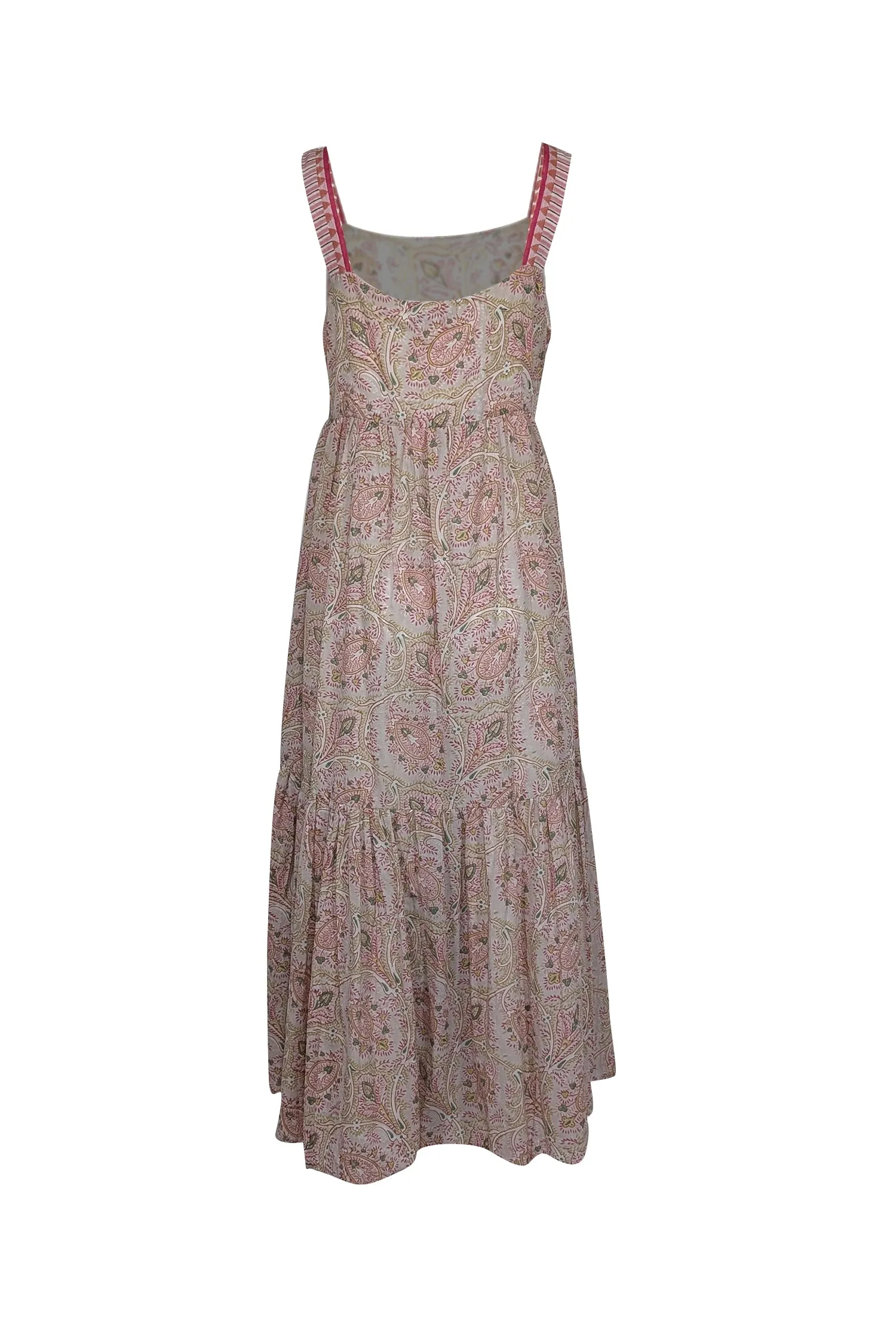Cassandra Harper - Cream, Pink, Green, & Beige Print Sleeveless Maxi Dress Sz L