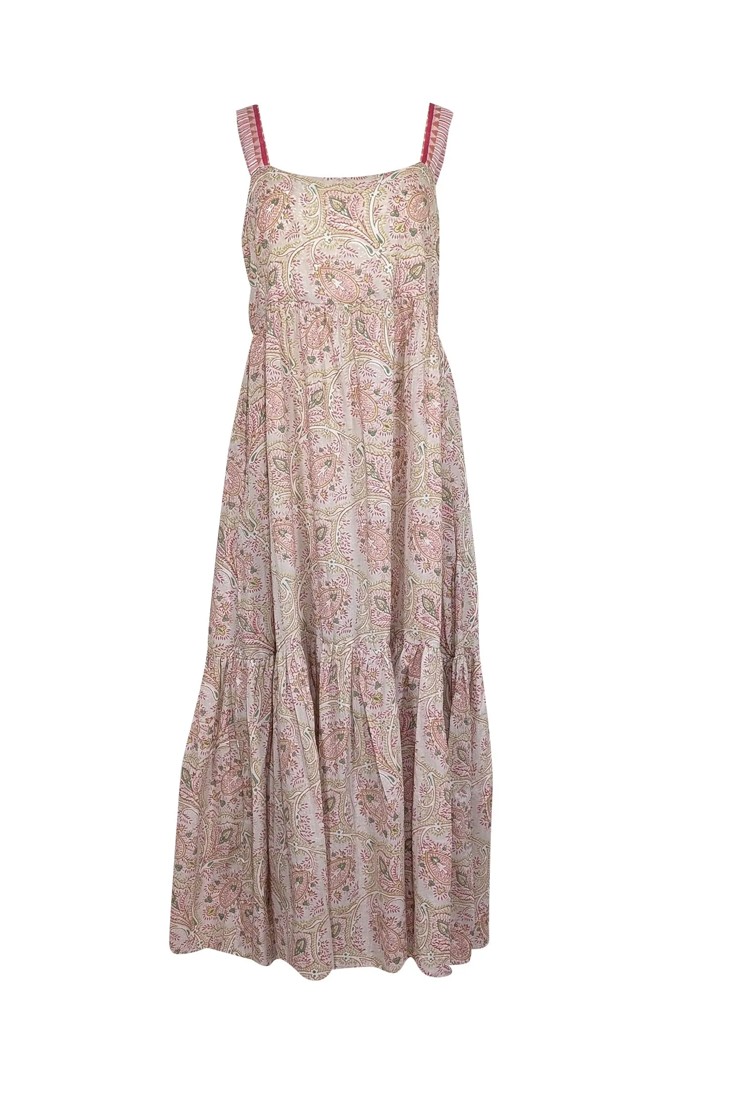 Cassandra Harper - Cream, Pink, Green, & Beige Print Sleeveless Maxi Dress Sz L