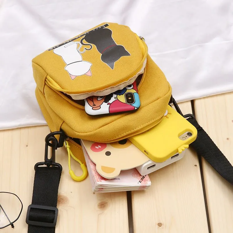 Cat Canvas Bag Fresh -Literary Student Mobile Phone- Canvas Shoulder Messenger Bag