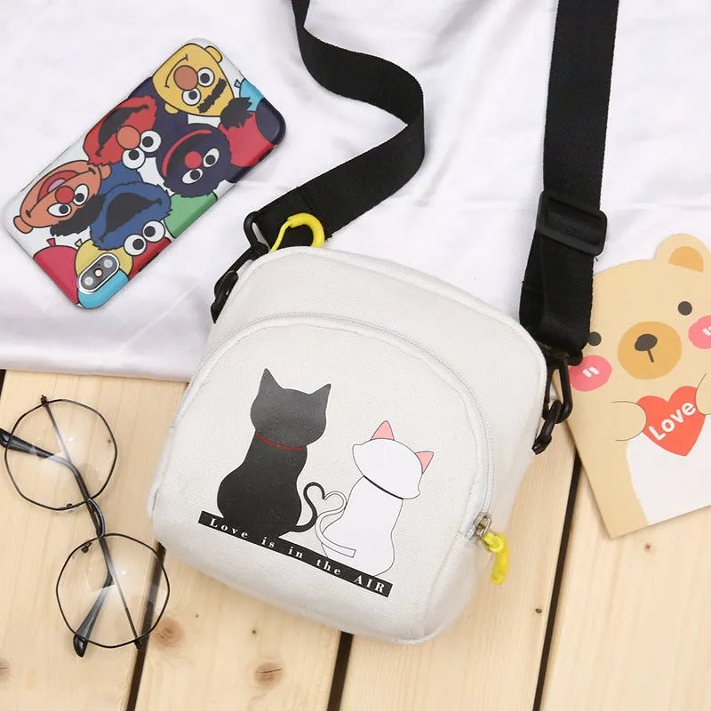 Cat Canvas Bag Fresh -Literary Student Mobile Phone- Canvas Shoulder Messenger Bag