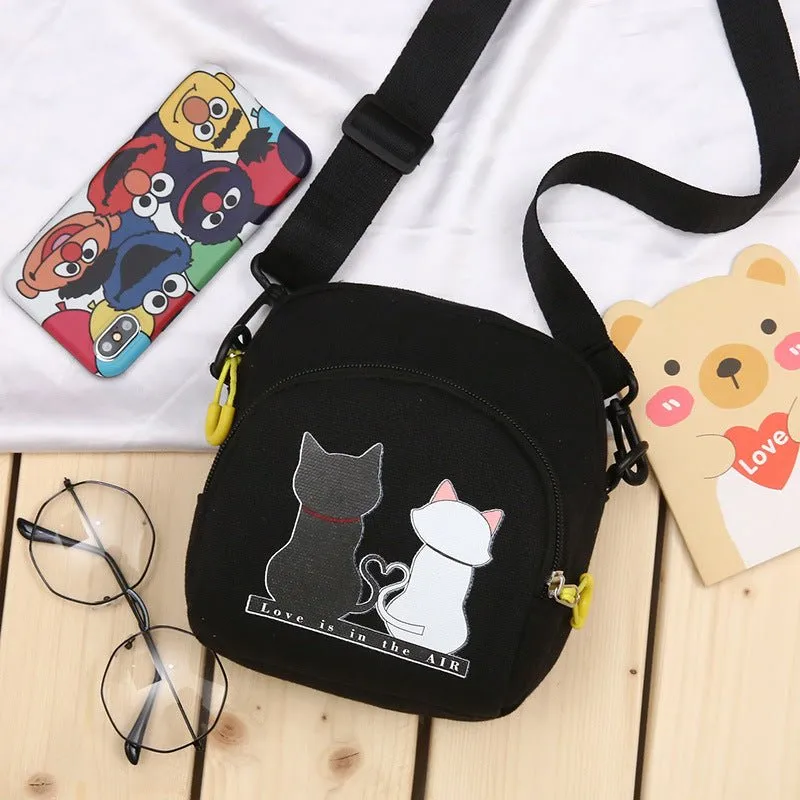 Cat Canvas Bag Fresh -Literary Student Mobile Phone- Canvas Shoulder Messenger Bag