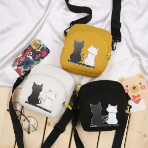 Cat Canvas Bag Fresh -Literary Student Mobile Phone- Canvas Shoulder Messenger Bag
