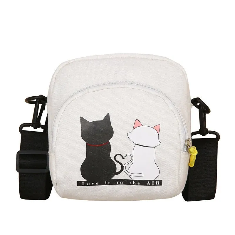 Cat Canvas Bag Fresh -Literary Student Mobile Phone- Canvas Shoulder Messenger Bag