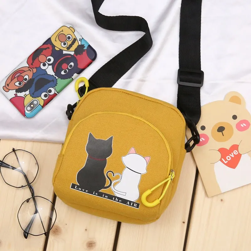 Cat Canvas Bag Fresh -Literary Student Mobile Phone- Canvas Shoulder Messenger Bag