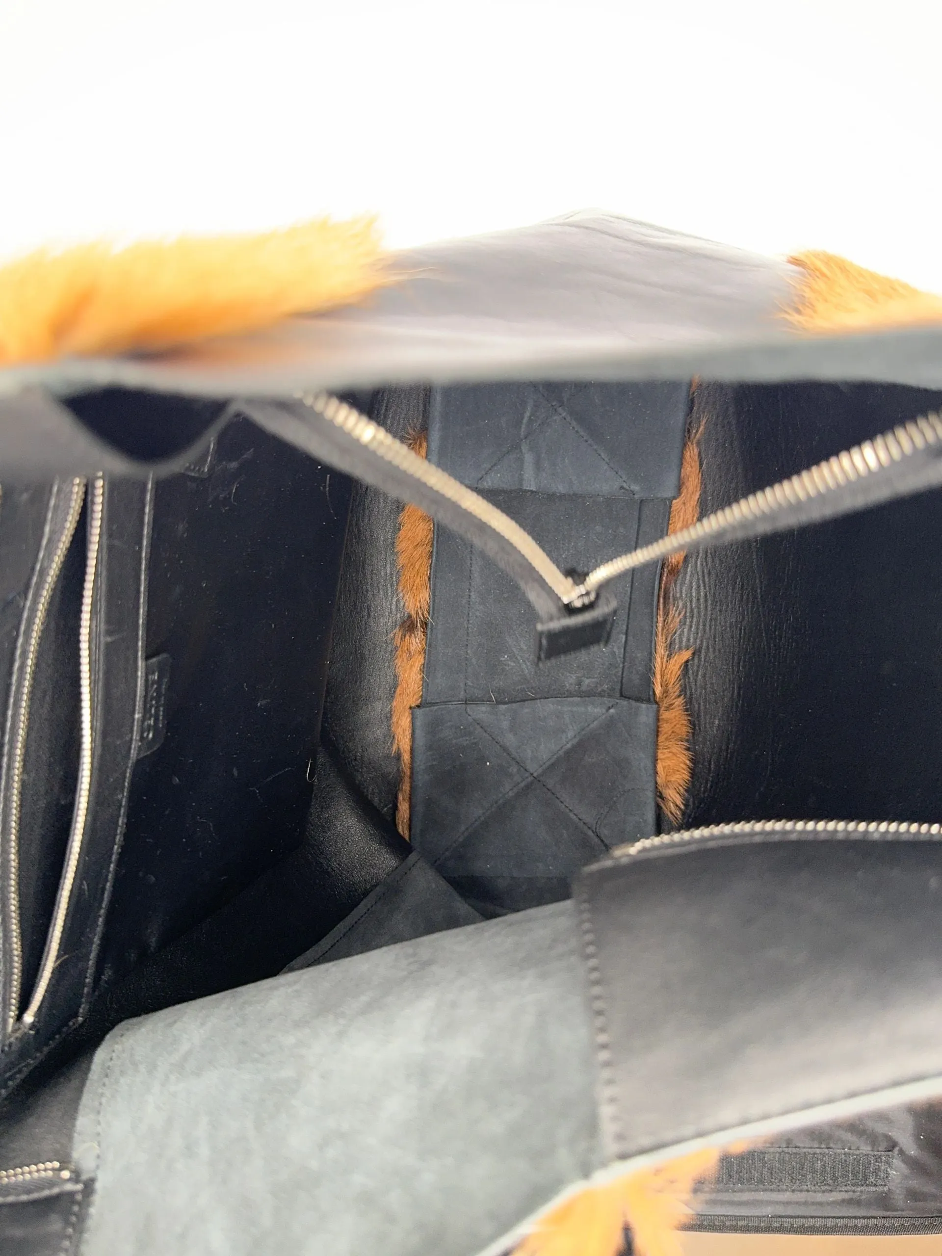 CELINE Vertical Cabas Black/Brown Fur & Leather Large Tote