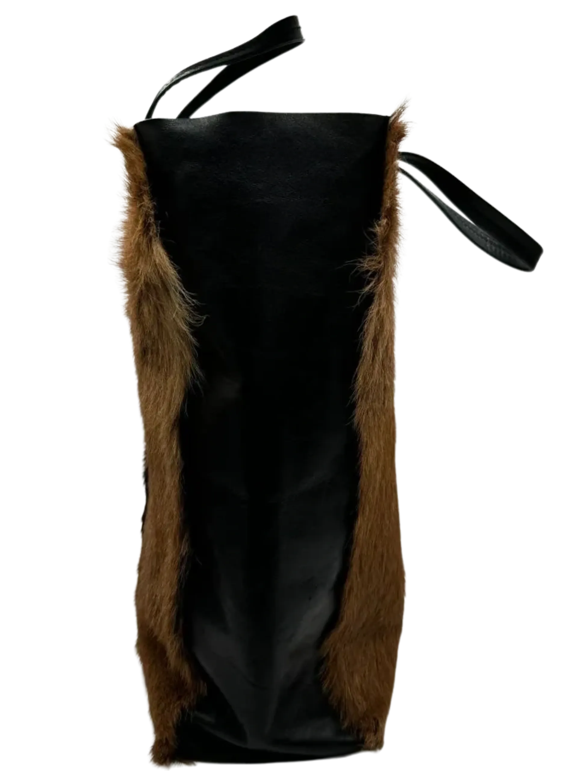 CELINE Vertical Cabas Black/Brown Fur & Leather Large Tote