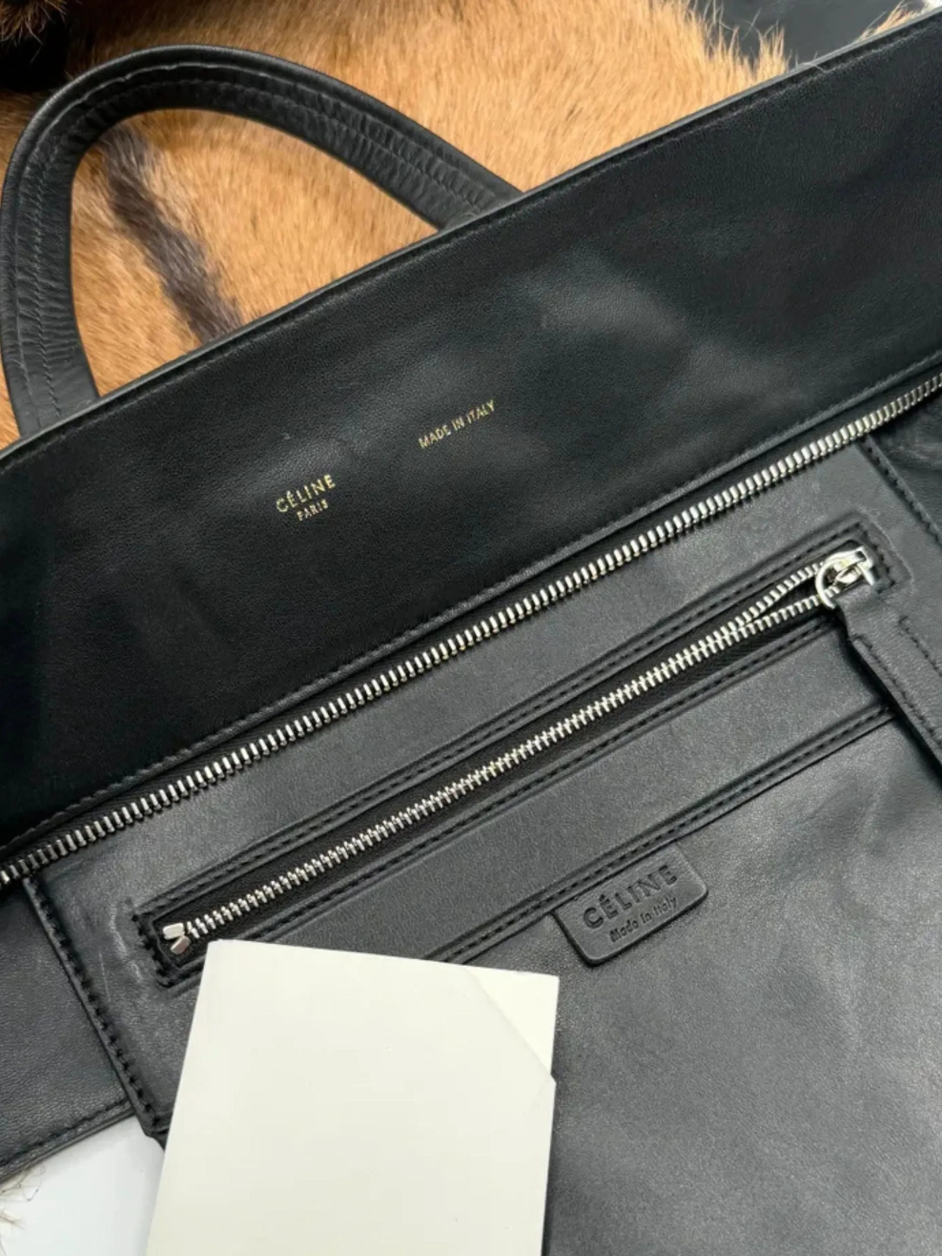 CELINE Vertical Cabas Black/Brown Fur & Leather Large Tote