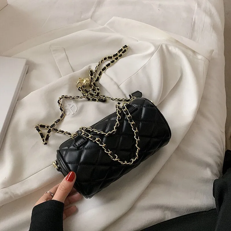 Christmas Gift Barrel Shape Lingge Mini Pu Leather Bucket Crossbody Bags For Women 2021 Summer Design Female Chain Green Shoulder Handbags