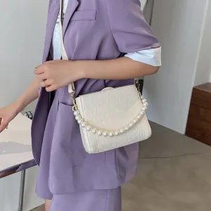 Christmas Gift Pearl Chain Shoulder Bags for Women Alligator Small Bucket Messenger Bag Ladies Simple White Handbags Pure Color Crossbody Bags
