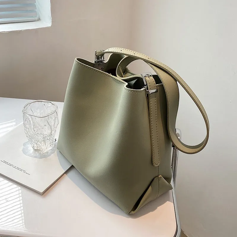 Christmas Gift PU Leather Bucket Shoulder Crossbody Bag For Women 2021 Branded Simple Trendy Luxury Solid Color Handbags Female Travel