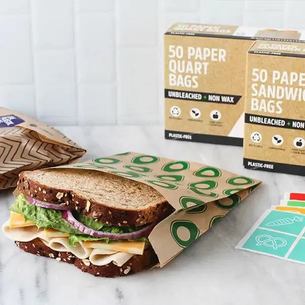Compostable   Unbleached Kraft Paper Sandwich Bags