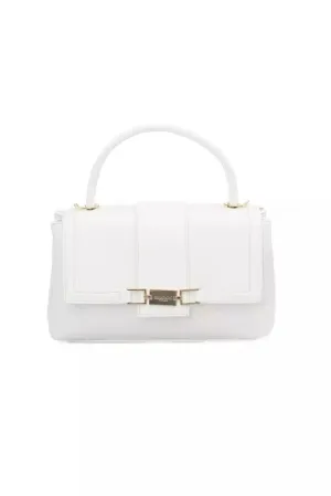 Elegant White Shoulder Flap Bag with Golden Accents
