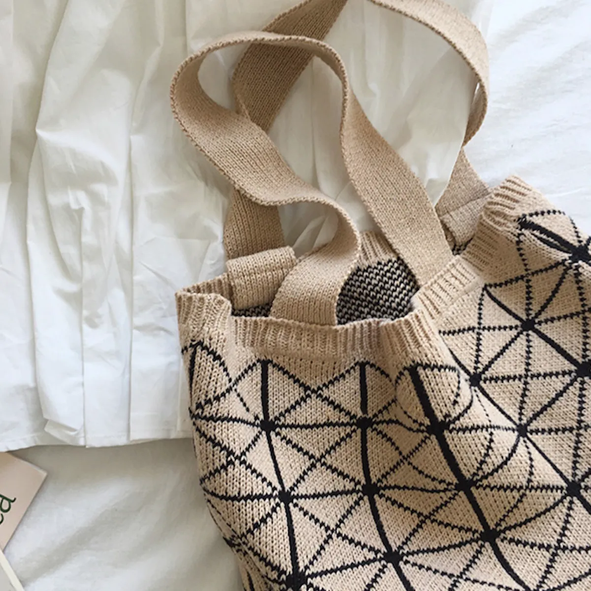 Elena Handbags Geometric Cotton Knitted Shoulder Bag