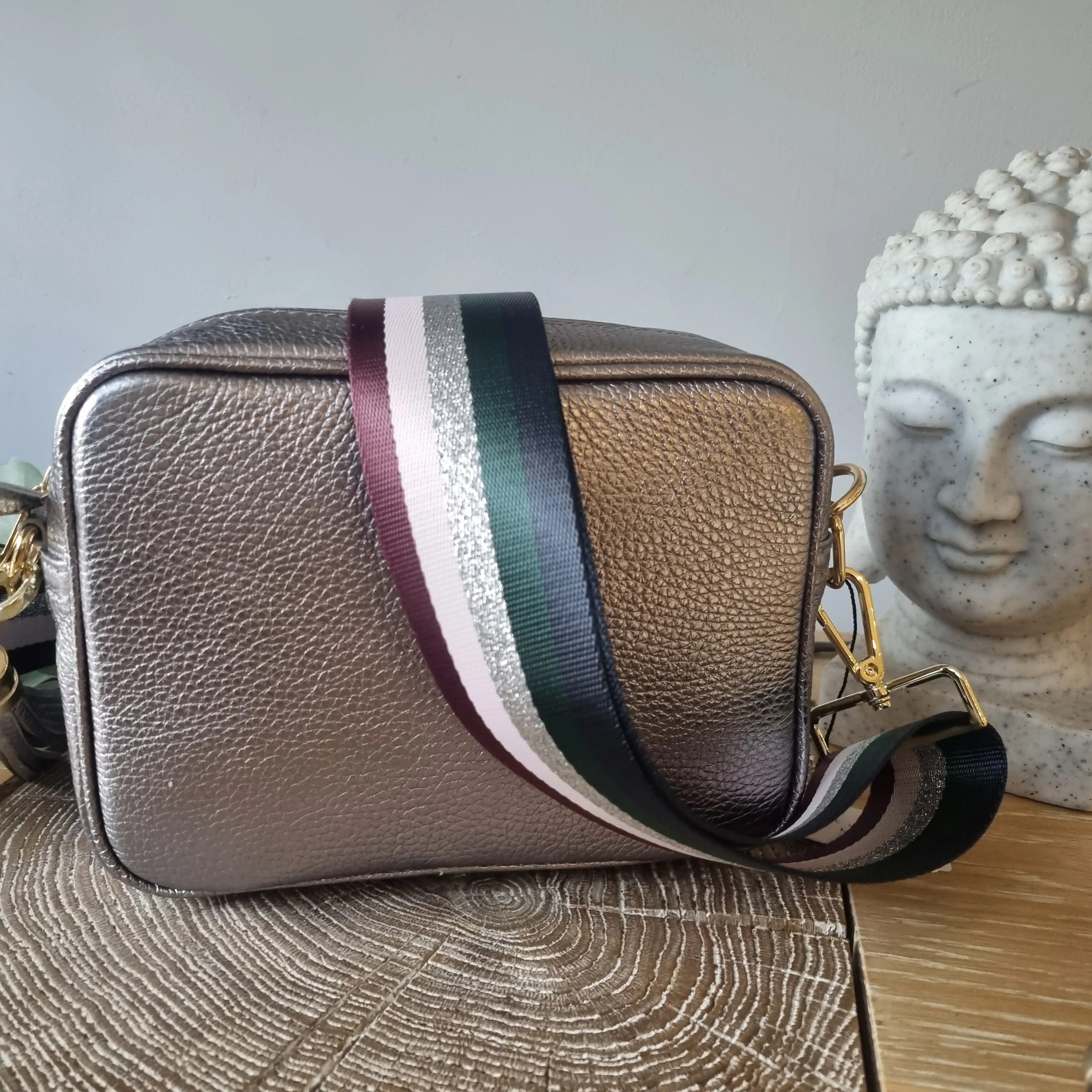 Elie Beaumont Pewter Leather Crossbody Bag