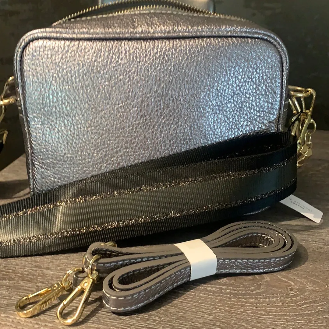 Elie Beaumont Pewter Leather Crossbody Bag
