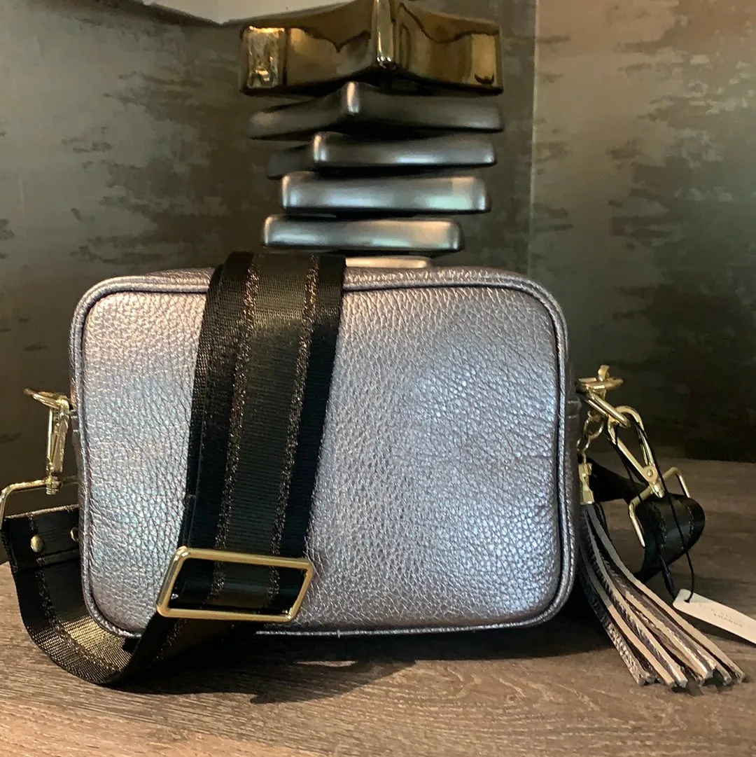 Elie Beaumont Pewter Leather Crossbody Bag